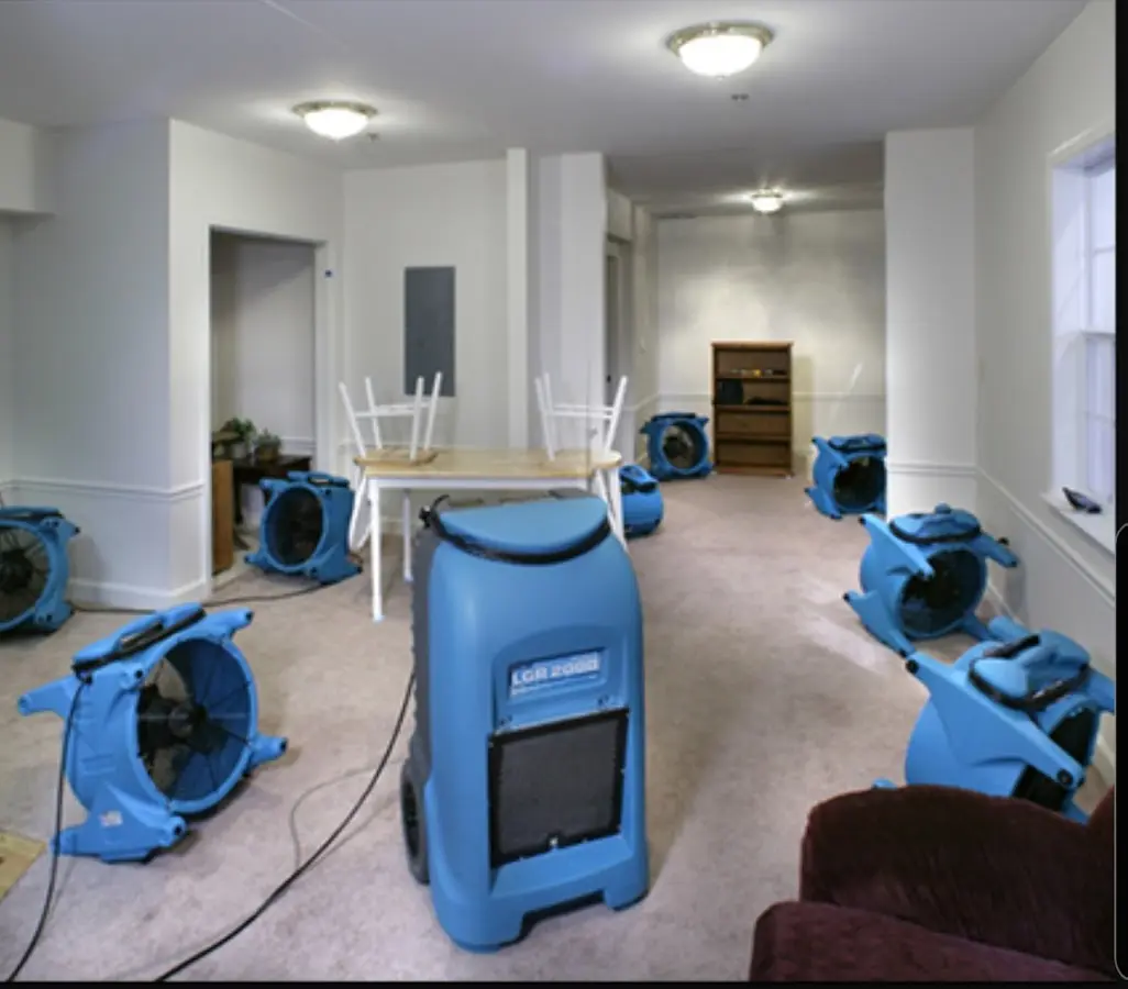 Air movers and dehumidifier setup for Water Extraction & Removal in Bucyrus